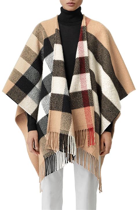 burberry check detail wool hooded cape|Check Label Wool Blend Cape in Black .